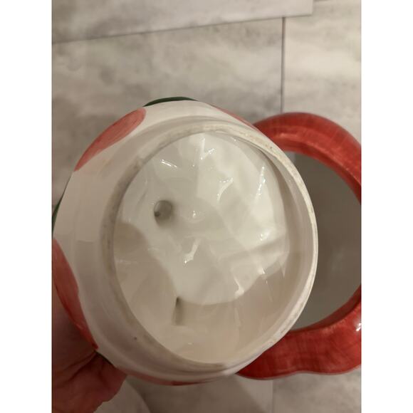 Vintage 1997 Cracker Barrel Red Delicious Apple Ceramic Cookie Jar Green Leaves - Picture 7 of 8